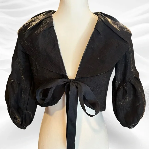 Yoana Baraschi Sleeveless‎ Dress Metallic Shimmer Linen w/Bolero jacket 6/4 USA - Picture 7 of 10